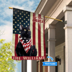 Black Cat God Bless America Personalized Garden Flag Custom Cat Flags Cat Lovers Gifts for Him or Her 3