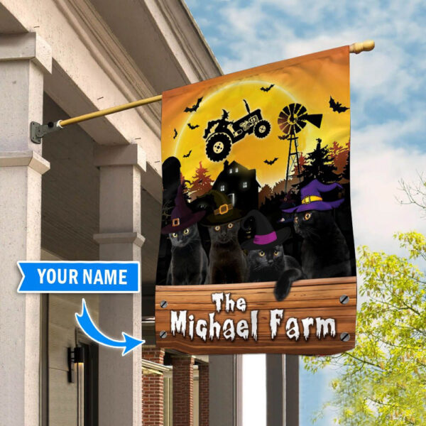 Black Cat Halloween Farm Personalized Flag – Custom Cat Flags – Cat Lovers Gifts for Him or Her