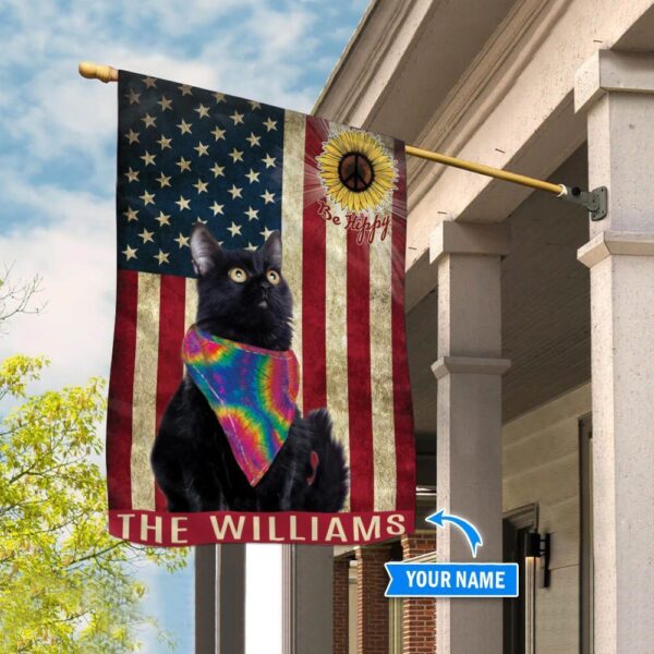 Black Cat Hippie Personalized Flag – Custom Cat Flags – Cat Lovers Gifts for Him or Her