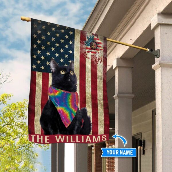 Black Cat Hippie Personalized Garden Flag – Custom Cat Flags – Cat Lovers Gifts for Him or Her