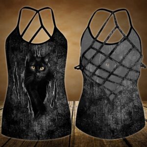 Black Cat In Night Open Back Camisole Tank Top Fitness Shirt For Women Exercise Shirt 2 iaq5t1