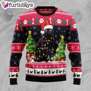 Black Cat Light Ugly Christmas Sweater…