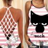 Black Cat Meh Open Back Camisole Tank Top – Fitness Shirt For Women – Exercise Shirt