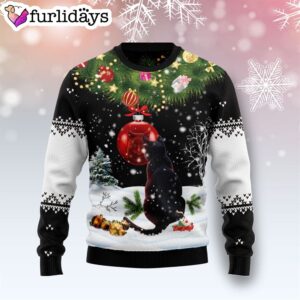 Black Cat Mirror Ugly Christmas Sweater…