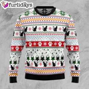 Black Cat Pattern Ugly Christmas Sweater…