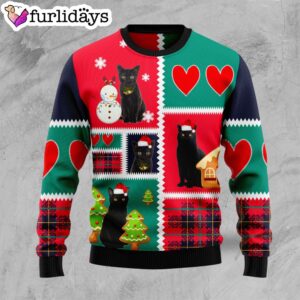 Black Cat Snow Ugly Christmas Sweater…