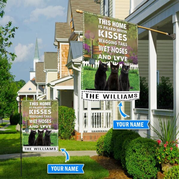 Black Cat This Home Is Filled With Kisses Personalized Flag – Custom Cat Flags – Cat Lovers Gifts for Him or Her