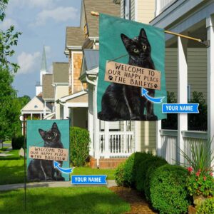 Black Cat Welcome Garden Personalized Flag Custom Cat Flags Cat Lovers Gifts for Him or Her 1