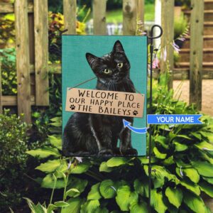 Black Cat Welcome Garden Personalized Flag Custom Cat Flags Cat Lovers Gifts for Him or Her 2