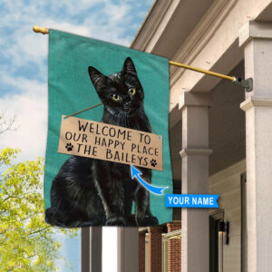 Black Cat Welcome Garden Personalized Flag Custom Cat Flags Cat Lovers Gifts for Him or Her 3
