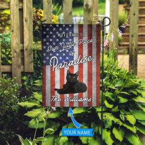 Black Cat Welcome To Our Paradise Personalized Flag Custom Cat Flags Cat Lovers Gifts for Him or Her 1