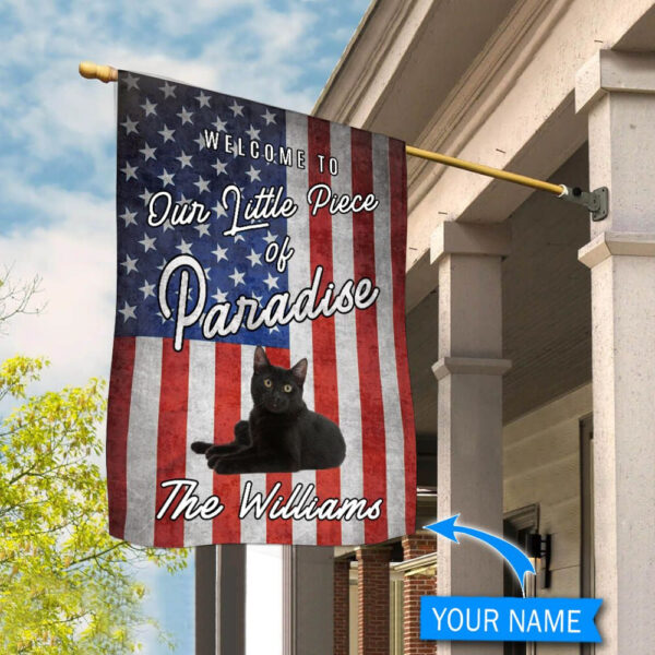 Black Cat Welcome To Our Paradise Personalized Flag – Custom Cat Flags – Cat Lovers Gifts for Him or Her