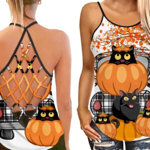 Black Cats Sitting On Pumpkins Open Back Camisole Tank Top Fitness Shirt For Women Exercise Shirt 1 xlahwt