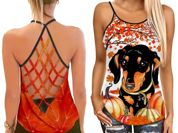 Black Dachshund Dog Criss Cross Open Back Tank Top – Workout Shirts – Gift For Dog Lovers