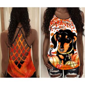 Black Dachshund Dog Criss Cross Open Back Tank Top Workout Shirts Gift For Dog Lovers 2 ydwvgp