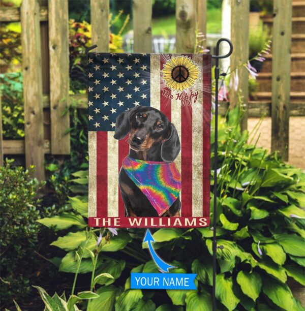 Black Dachshund Hippie Personalized Flag – Garden Dog Flag – Dog Flag For House