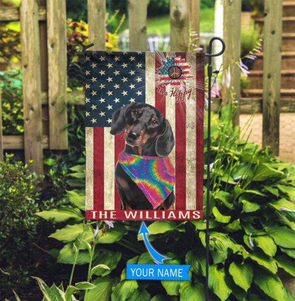 Black Dachshund Hippie Personalized House Flag – Garden Dog Flag – Dog Flag For House