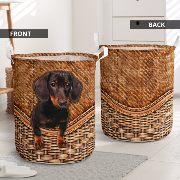 Black Dachshund Rattan Texture Laundry Basket – Dog Laundry Basket – Mother Gift – Gift For Dog Lovers