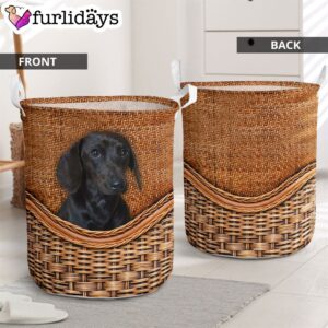 Black Dachshund Rattan Texture Laundry Basket…