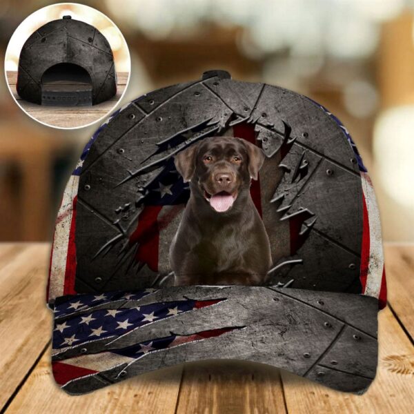 Black Labrador On The American Flag Cap Custom Photo – Hats For Walking With Pets – Gifts Dog Hats For Relatives