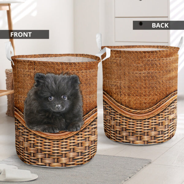 Black Pomeranian Rattan Texture Laundry Basket – Dog Laundry Basket – Mother Gift – Gift For Dog Lovers