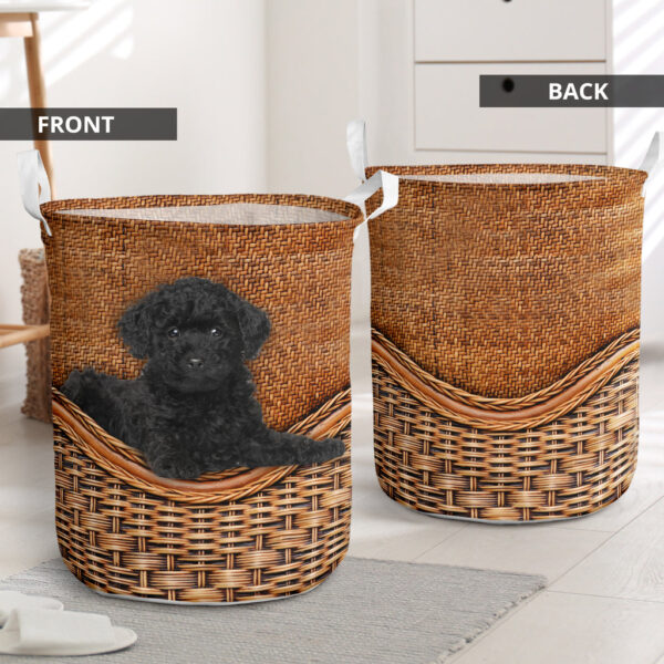 Black Toy Poodle Rattan Texture Laundry Basket – Dog Laundry Basket – Mother Gift – Gift For Dog Lovers