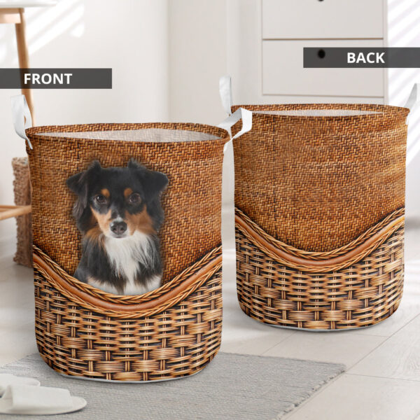 Black Tri Aussie Rattan Texture Laundry Basket – Dog Laundry Basket – Mother Gift – Gift For Dog Lovers