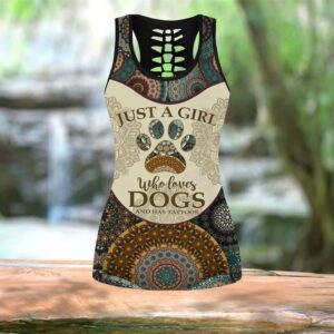 Boho Girl Loves Dogs Tattoos Hollow Tanktop Legging Set Outfit Casual Workout Sets Dog Lovers Gifts For Him Or Her 2 frmqgr