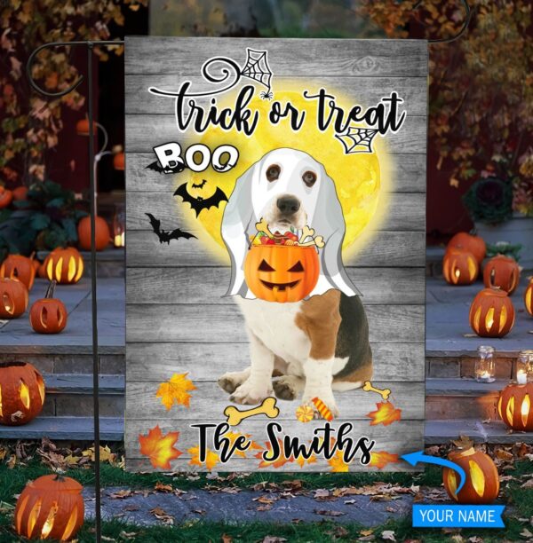 Boo Basset Hound Trick Or Treat Personalized Flag – Garden Dog Flag – Dog Flag For House
