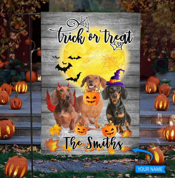 Boo Dachshund Trick Or Treat Personalized House Flag – Garden Dog Flag – Dog Flag For House
