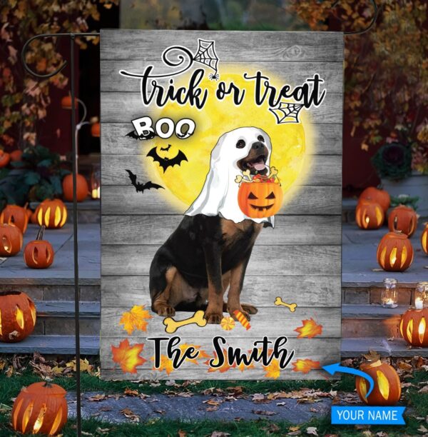 Boo Rottweiler Trick Or Treat Personalized Flag – Garden Dog Flag – Dog Flag For House