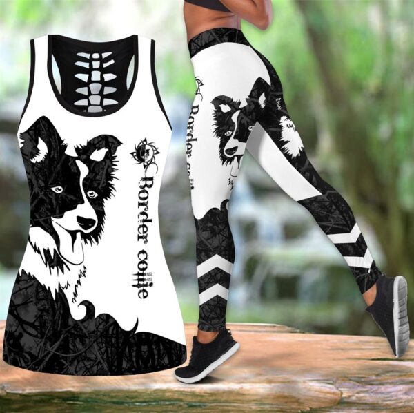 Border Collie Black Tattoos Hollow Tanktop Legging Set Outfit – Casual Workout Sets – Dog Lovers Gifts For Him Or Her