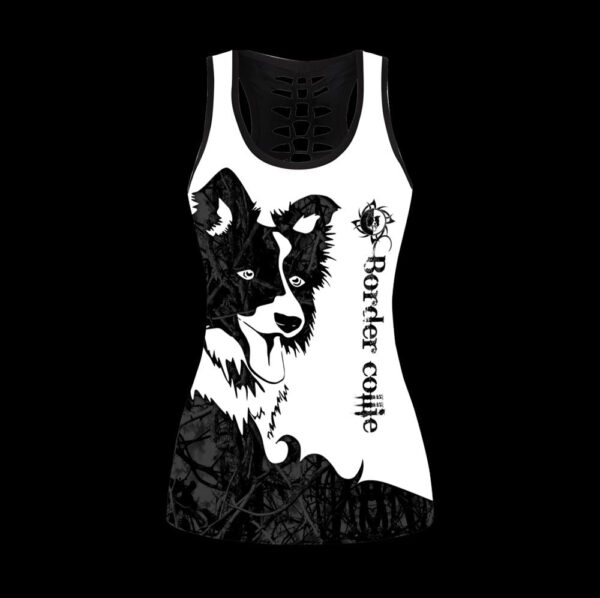 Border Collie Black Tattoos Hollow Tanktop Legging Set Outfit – Casual Workout Sets – Dog Lovers Gifts For Him Or Her
