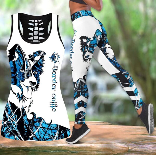 Border Collie Blue Tattoos Hollow Tanktop Legging Set Outfit – Casual Workout Sets – Dog Lovers Gifts For Him Or Her