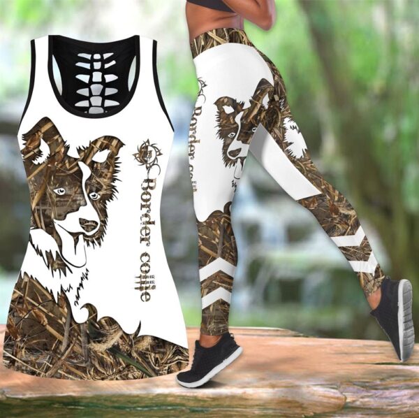 Border Collie Brown Tattoos Hollow Tanktop Legging Set Outfit – Casual Workout Sets – Dog Lovers Gifts For Him Or Her