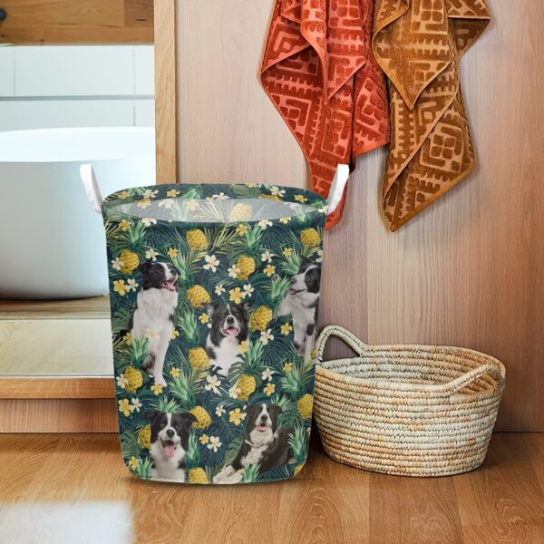 Border Collie In Pineapple Tropical Pattern Laundry Basket – Dog Laundry Basket – Mother Gift – Gift For Dog Lovers