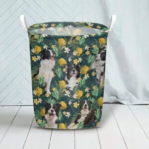 Border Collie In Pineapple Tropical Pattern Laundry Basket Dog Laundry Basket Mother Gift Gift For Dog Lovers 3