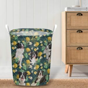 Border Collie In Pineapple Tropical Pattern Laundry Basket Dog Laundry Basket Mother Gift Gift For Dog Lovers 4