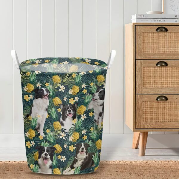 Border Collie In Pineapple Tropical Pattern Laundry Basket – Dog Laundry Basket – Mother Gift – Gift For Dog Lovers