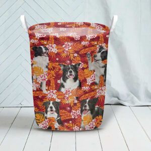 Border Collie In Seamless Tropical Floral With Palm Leaves Laundry Basket Dog Laundry Basket Gift For Dog Lovers 3