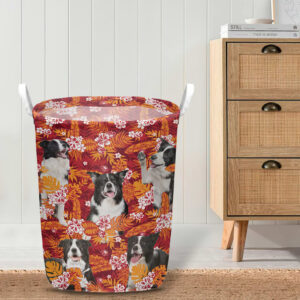 Border Collie In Seamless Tropical Floral With Palm Leaves Laundry Basket Dog Laundry Basket Gift For Dog Lovers 4