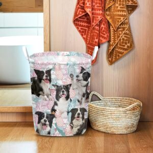 Border Collie In Summer Tropical With Leaf Seamless Laundry Basket Dog Laundry Basket Mother Gift Gift For Dog Lovers 1