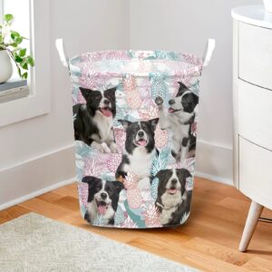 Border Collie In Summer Tropical With Leaf Seamless Laundry Basket Dog Laundry Basket Mother Gift Gift For Dog Lovers 2