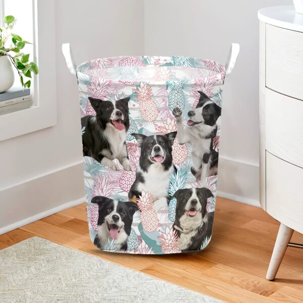 Border Collie In Summer Tropical With Leaf Seamless Laundry Basket – Dog Laundry Basket – Mother Gift – Gift For Dog Lovers
