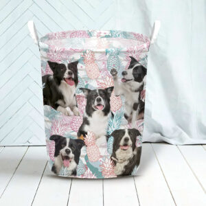 Border Collie In Summer Tropical With Leaf Seamless Laundry Basket Dog Laundry Basket Mother Gift Gift For Dog Lovers 3