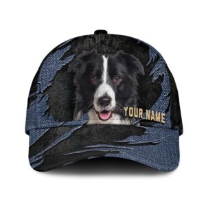 Border Collie Jean Background Custom Name Cap Classic Baseball Cap All Over Print Gift For Dog Lovers 1 tvexvv
