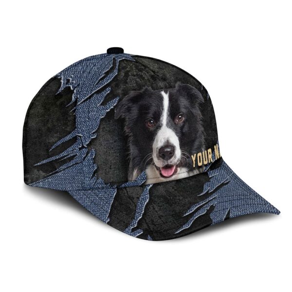 Border Collie Jean Background Custom Name & Photo Dog Cap – Classic Baseball Cap All Over Print – Gift For Dog Lovers