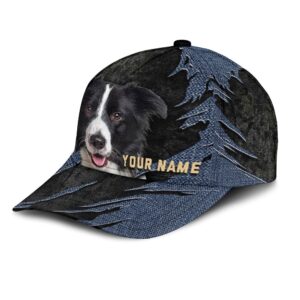 Border Collie Jean Background Custom Name Cap Classic Baseball Cap All Over Print Gift For Dog Lovers 3 lnxc1b