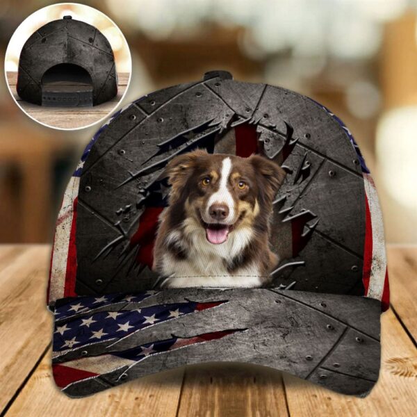 Border Collie On The American Flag Cap Custom Photo – Hat For Going Out With Pets – Gifts Dog Hats For Relatives