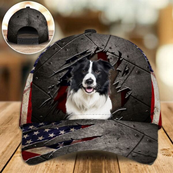 Border Collie On The American Flag Cap Custom Photo – Hats For Walking With Pets – Gifts Dog Hats For Relatives